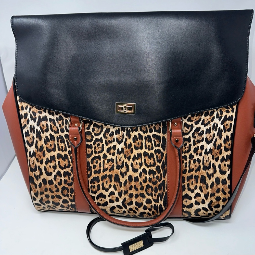 BADGLEY MISCHKA Leopard Print Travel Tote Weekender Bag